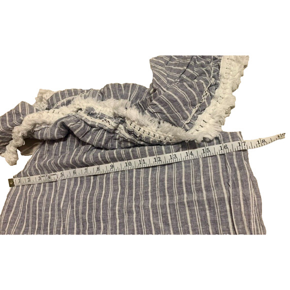 1. State Cotton Linen Boho Blouse Womens XS Extra-Small Fringe BlueWhite Striped - Picture 7 of 9